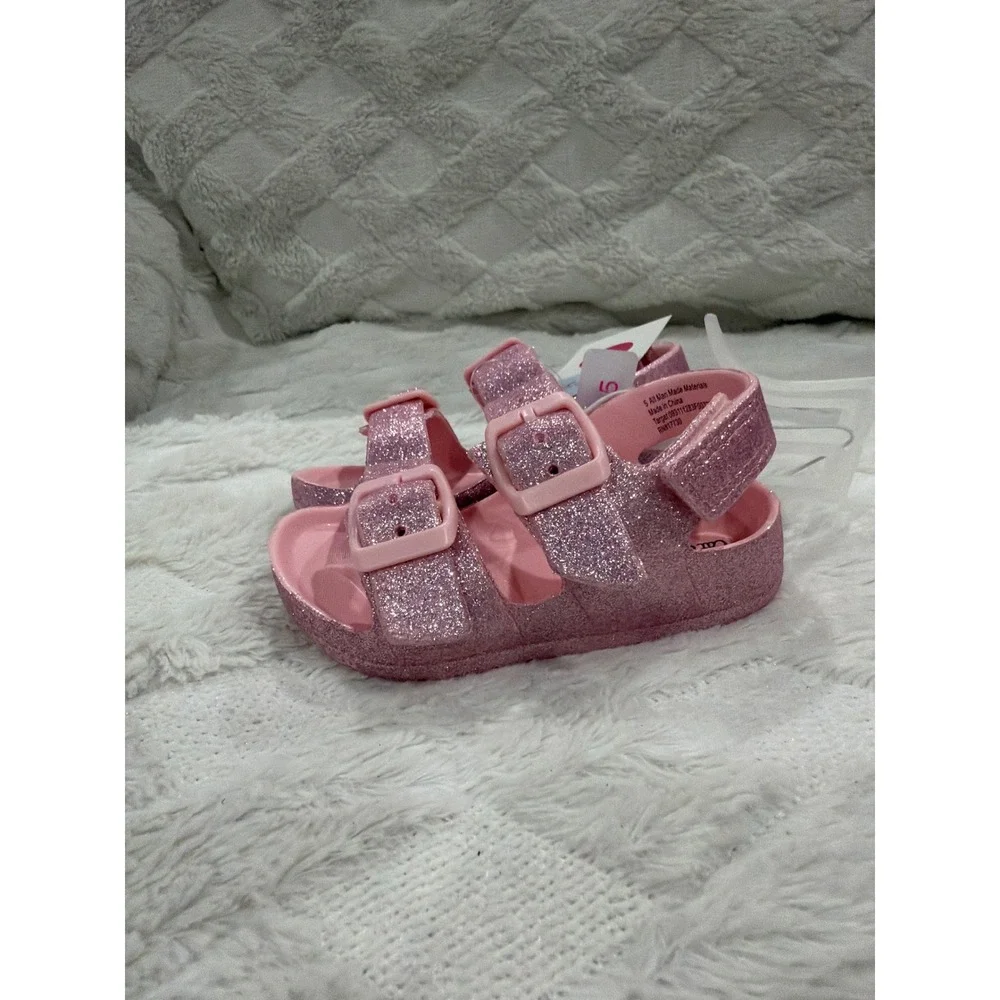 Cat & Jack Toddler Girls Pink Glitter Double Strap Buckle Sandals Size 5 NWT